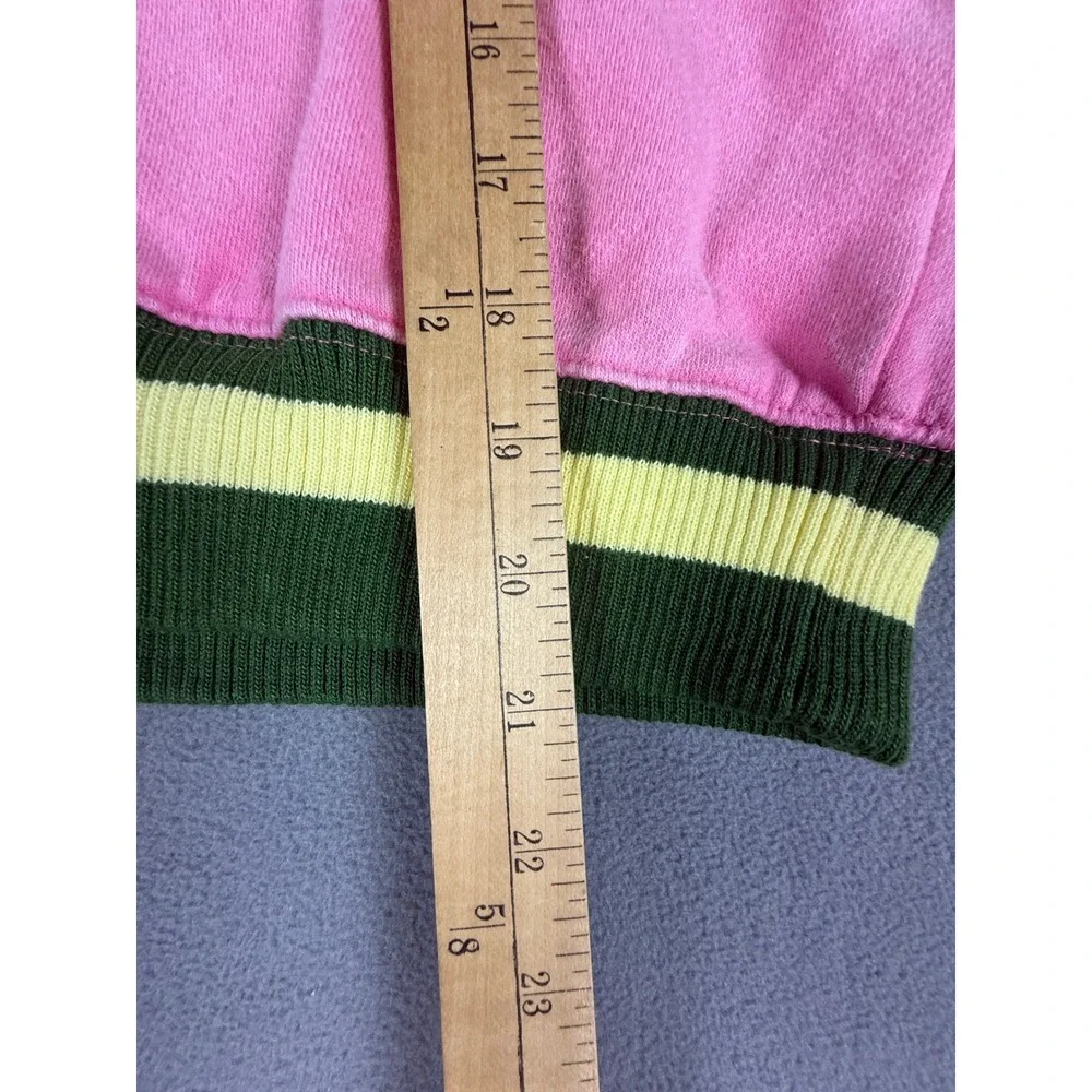 Free People Sweatshirt Womens Medium Pink V-Neck Cropped‎ Striped Trim Boxy Top